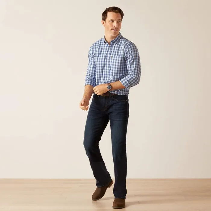 Men Button Down Shirts Ariat Napa Shirt Ice Blue Plaid