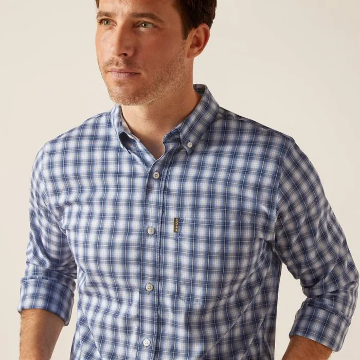 Men Button Down Shirts Ariat Napa Shirt Ice Blue Plaid