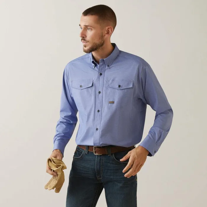 Men Button Down Shirts Ariat Rebar Made Tough VentTEK DuraStretch Work Shirt Surf Web Heather