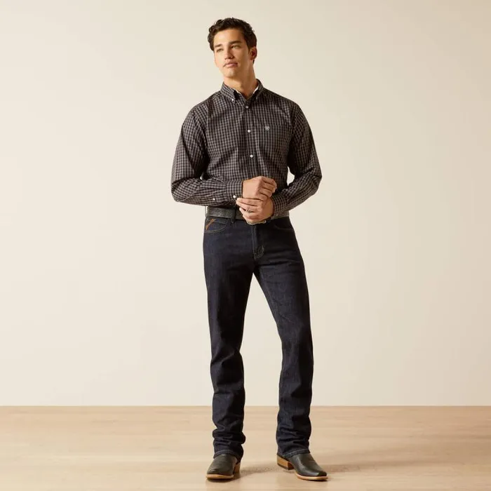 Men Button Down Shirts Ariat Wrinkle Free Brooklyn Fitted Shirt Black
