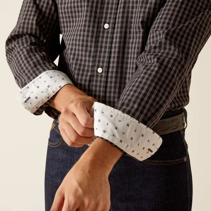 Men Button Down Shirts Ariat Wrinkle Free Brooklyn Fitted Shirt Black