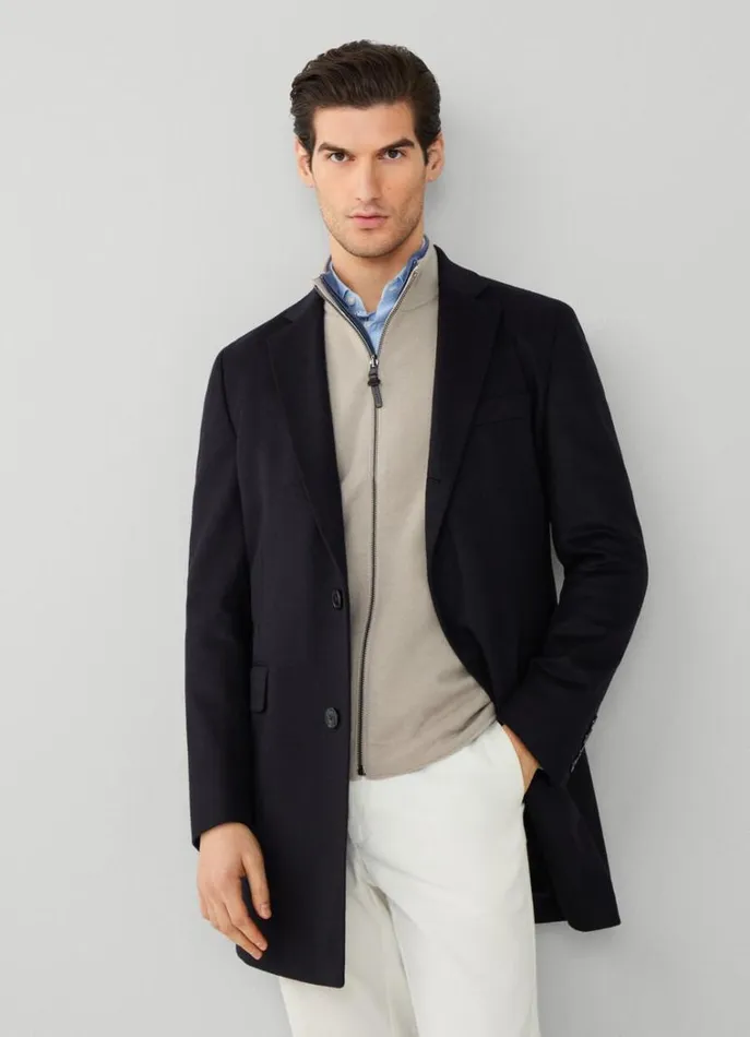 Men Coats and Jackets Hackett London Wool And Cashmere Coat Navy