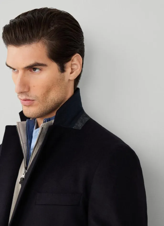 Men Coats and Jackets Hackett London Wool And Cashmere Coat Navy