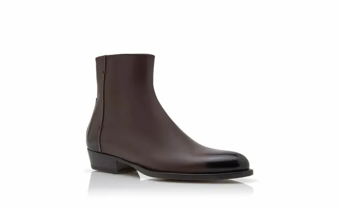 Men Dark Brown Calf Leather Mid Calf Boots Manolo Blahnik Boots
