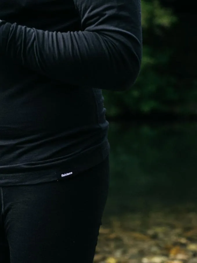 Men Eddy 20 Merino Wool Long Sleeve Base Layer Black Finisterre Base Layers and Underwear