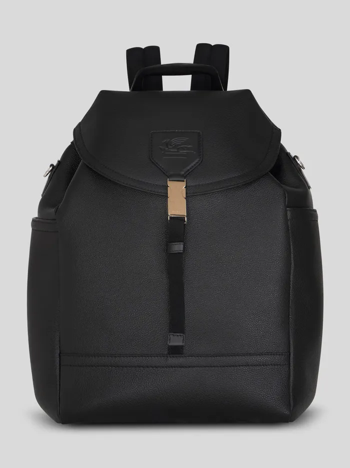 Men Etro Backpacks And Belt Bags Large Leather Backpack Black