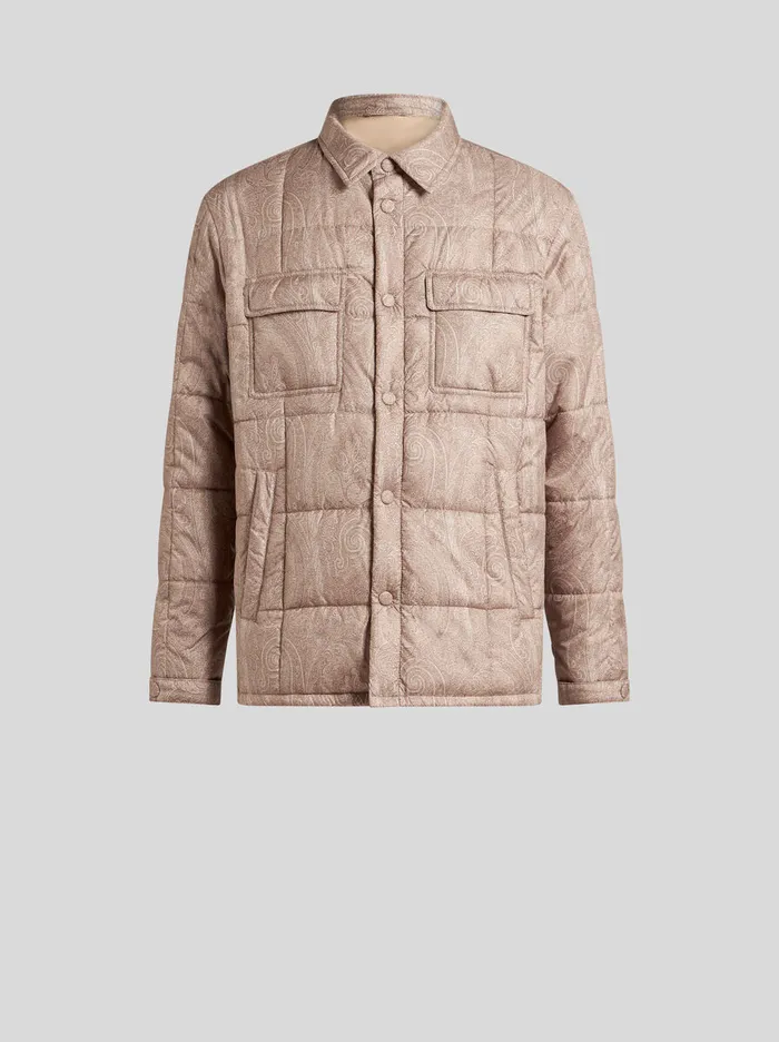 Men Etro Coats And Outerwear Quilted Overshirt In Grosgrain Beige
