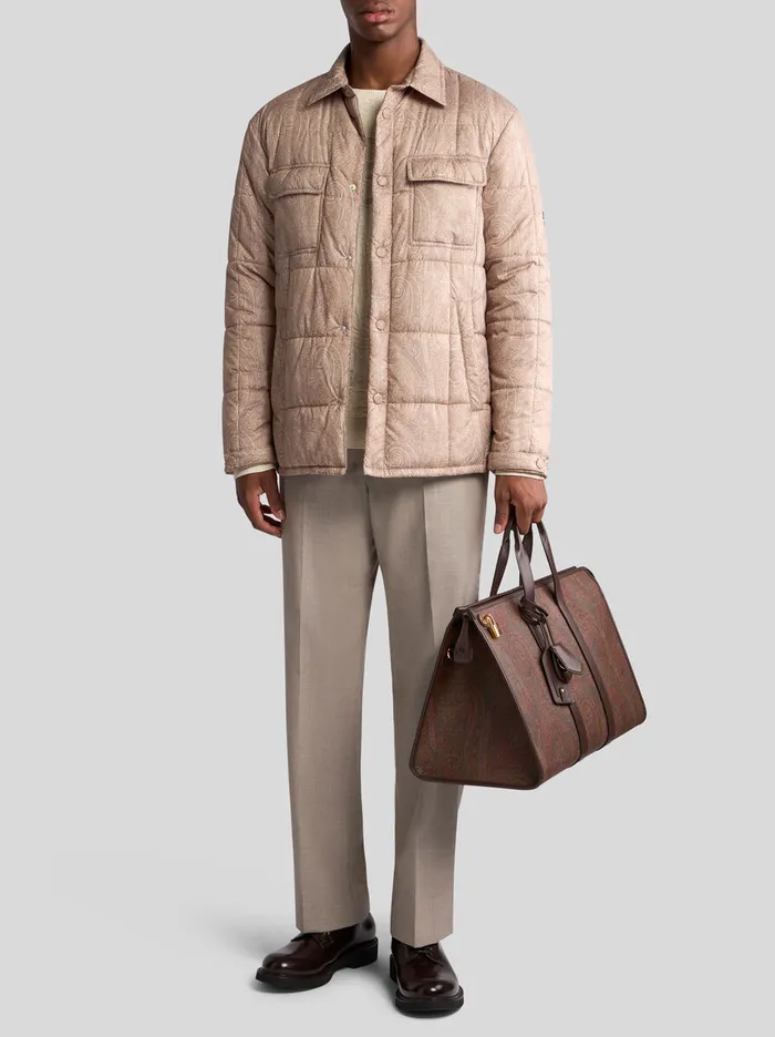 Men Etro Coats And Outerwear Quilted Overshirt In Grosgrain Beige Men Etro Coats And Outerwear Quilted Overshirt In Grosgrain Beige