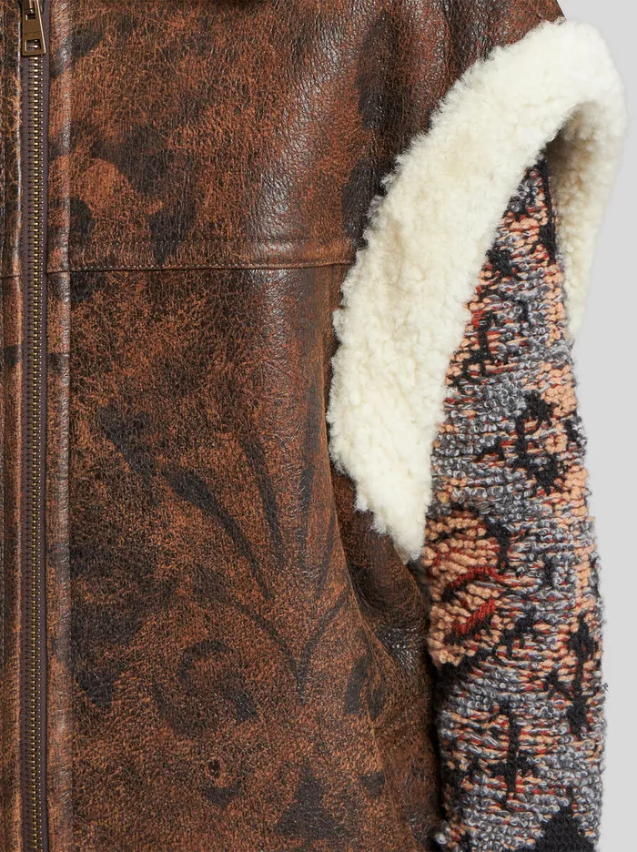 Men Etro Coats And Outerwear Sleeveless Jacket In Printed Shearling Dark Brown Men Etro Coats And Outerwear Sleeveless Jacket In Printed Shearling Dark Brown