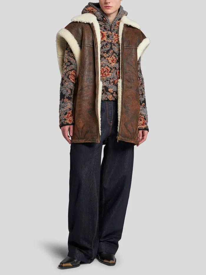 Men Etro Coats And Outerwear Sleeveless Jacket In Printed Shearling Dark Brown Men Etro Coats And Outerwear Sleeveless Jacket In Printed Shearling Dark Brown