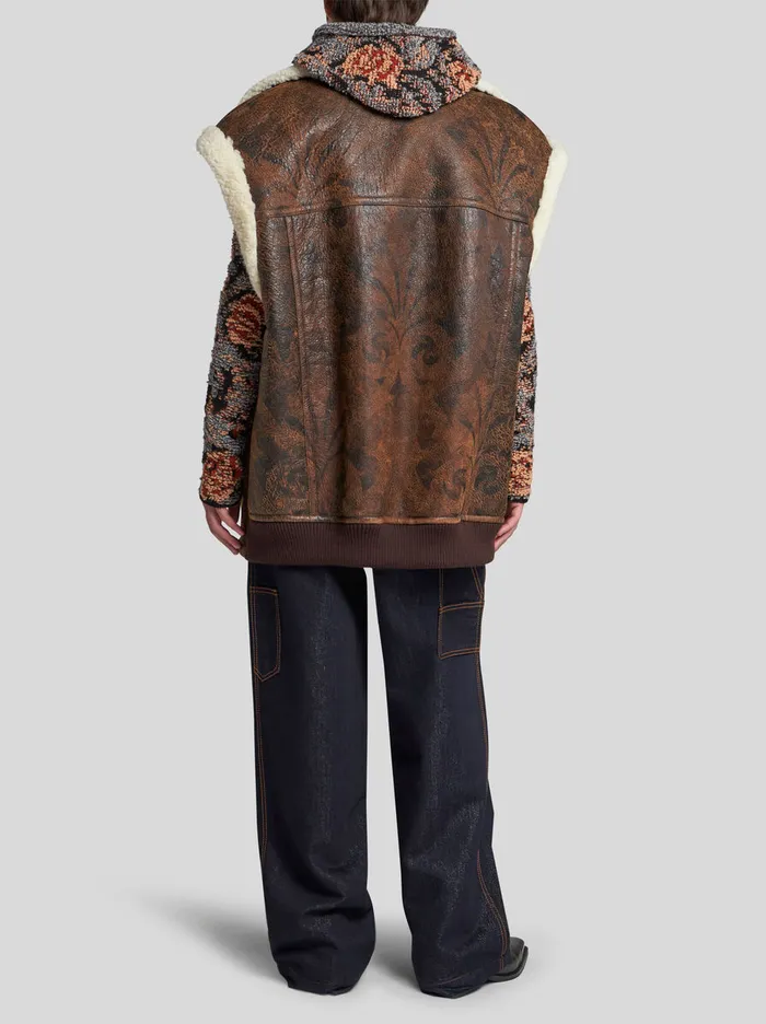 Men Etro Coats And Outerwear Sleeveless Jacket In Printed Shearling Dark Brown Men Etro Coats And Outerwear Sleeveless Jacket In Printed Shearling Dark Brown