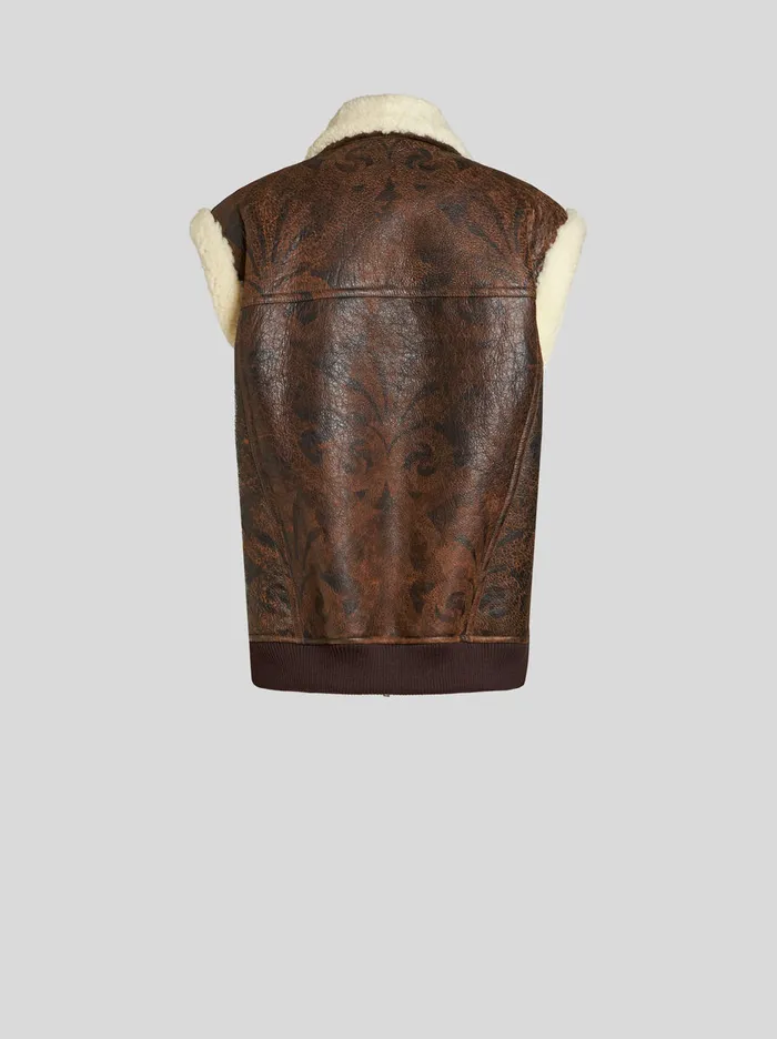Men Etro Coats And Outerwear Sleeveless Jacket In Printed Shearling Dark Brown Men Etro Coats And Outerwear Sleeveless Jacket In Printed Shearling Dark Brown