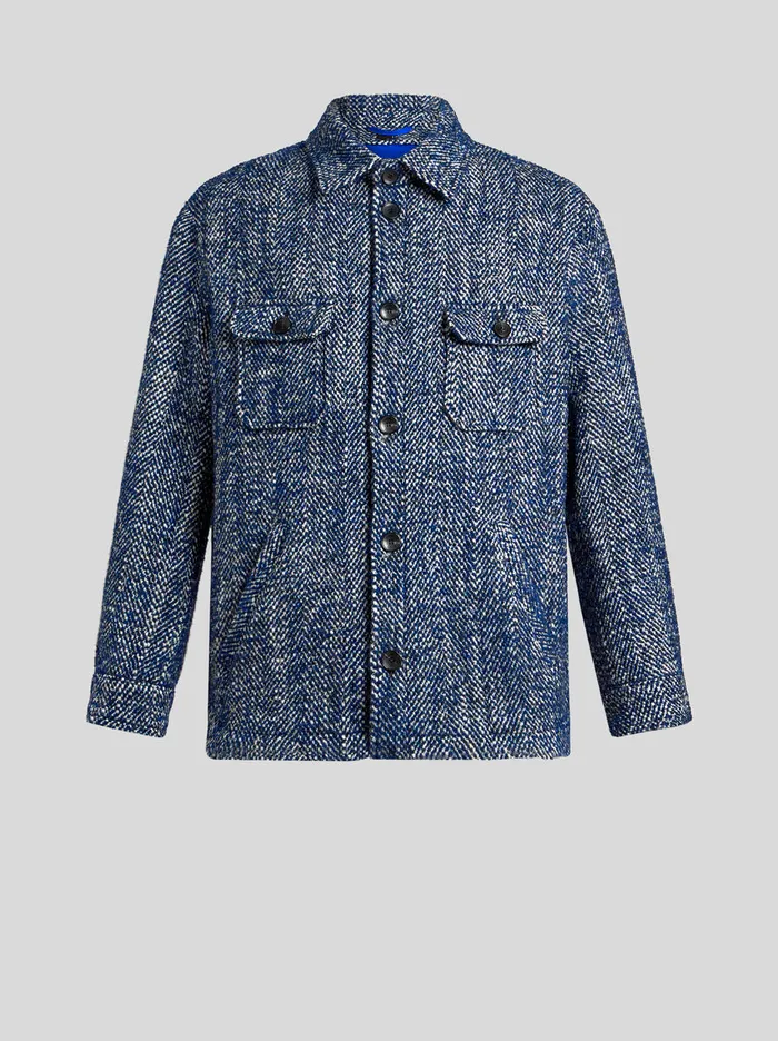 Men Etro Coats And Outerwear Wool And Alpaca WoolBlend Overshirt Navy Blue