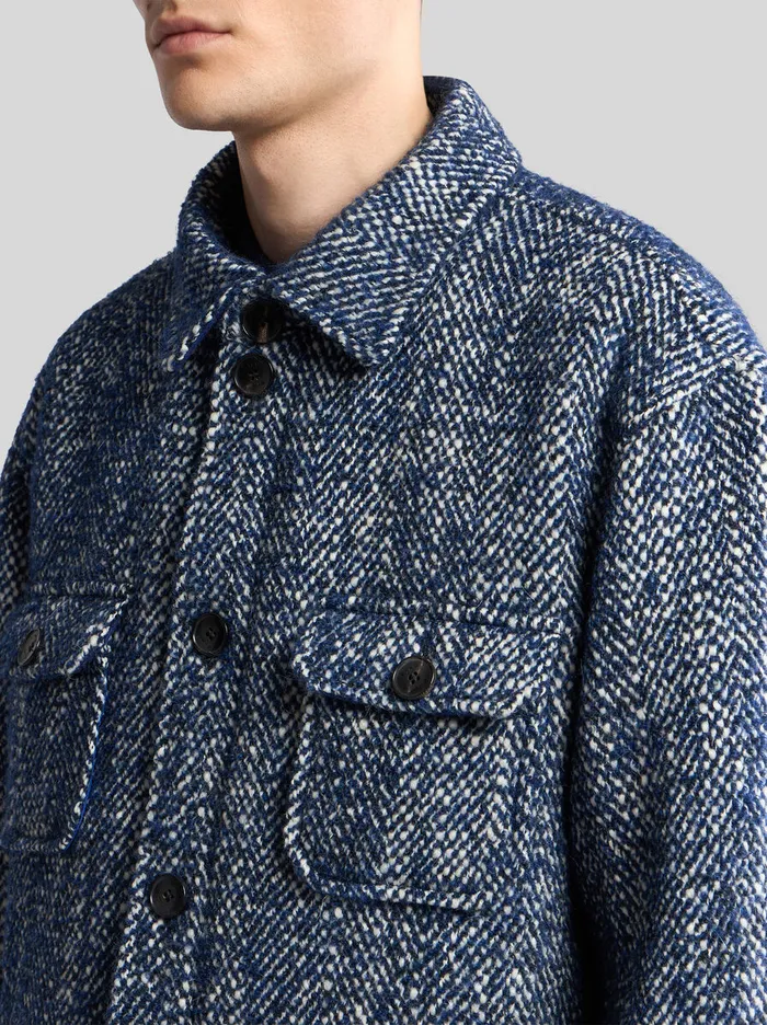 Men Etro Coats And Outerwear Wool And Alpaca WoolBlend Overshirt Navy Blue Men Etro Coats And Outerwear Wool And Alpaca WoolBlend Overshirt Navy Blue