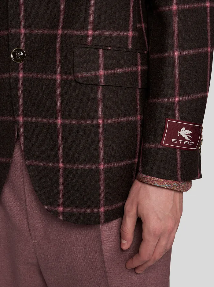 Men Etro Jackets Check Jacquard Blazer Burgundy Men Etro Jackets Check Jacquard Blazer Burgundy