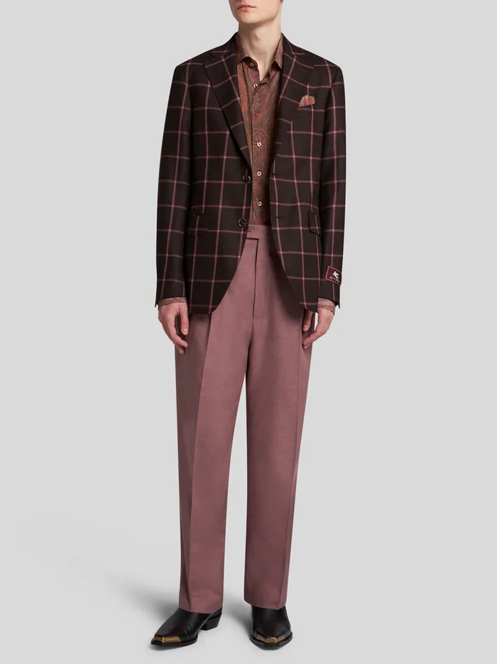 Men Etro Jackets Check Jacquard Blazer Burgundy Men Etro Jackets Check Jacquard Blazer Burgundy