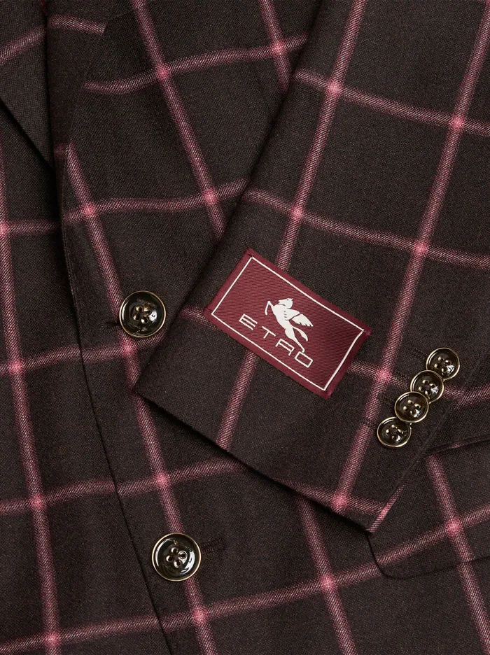 Men Etro Jackets Check Jacquard Blazer Burgundy Men Etro Jackets Check Jacquard Blazer Burgundy