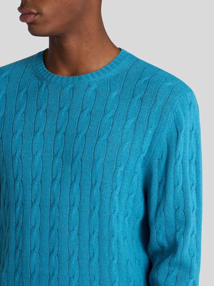 Men Etro Knitwear CableKnit Cashmere Sweater Light Blue Men Etro Knitwear CableKnit Cashmere Sweater Light Blue