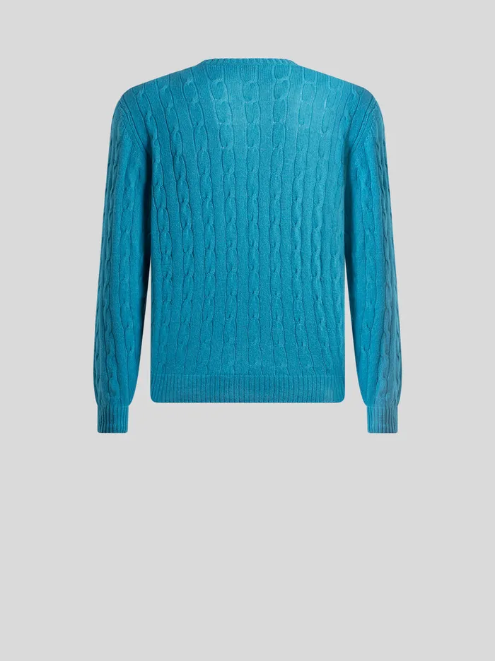 Men Etro Knitwear CableKnit Cashmere Sweater Light Blue Men Etro Knitwear CableKnit Cashmere Sweater Light Blue