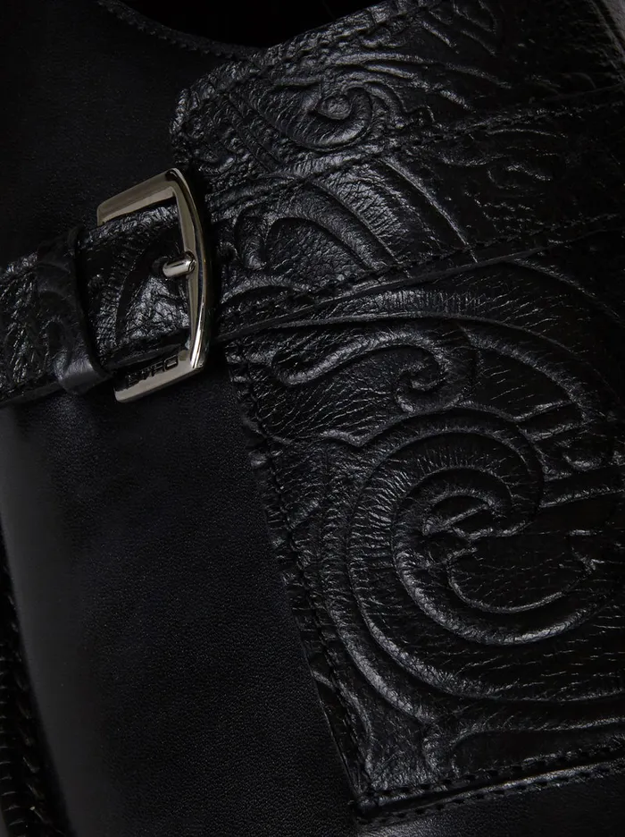 Men Etro LaceUp Shoes Leather Monk Straps With Paisley Pattern Black Men Etro LaceUp Shoes Leather Monk Straps With Paisley Pattern Black