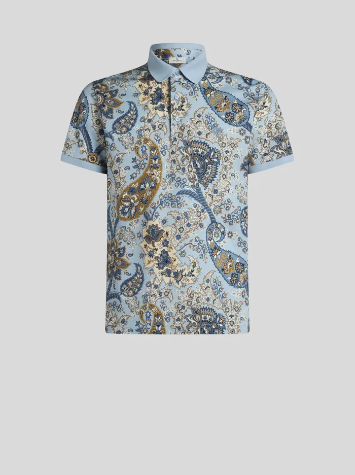 Men Etro Polo Shirts Floral Paisley Polo Shirt Light Blue