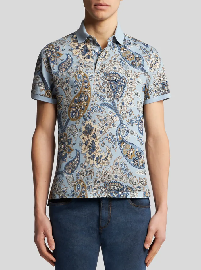 Men Etro Polo Shirts Floral Paisley Polo Shirt Light Blue Men Etro Polo Shirts Floral Paisley Polo Shirt Light Blue