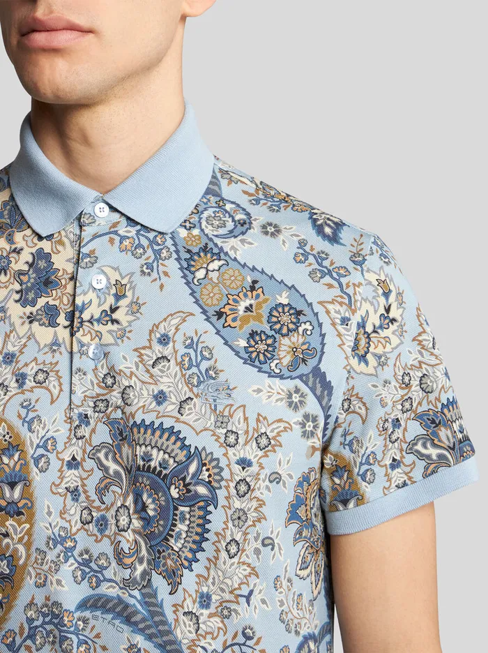 Men Etro Polo Shirts Floral Paisley Polo Shirt Light Blue Men Etro Polo Shirts Floral Paisley Polo Shirt Light Blue