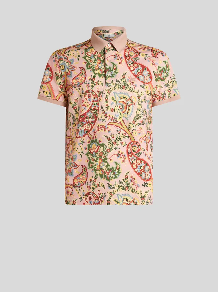 Men Etro Polo Shirts Floral Paisley Polo Shirt Orange