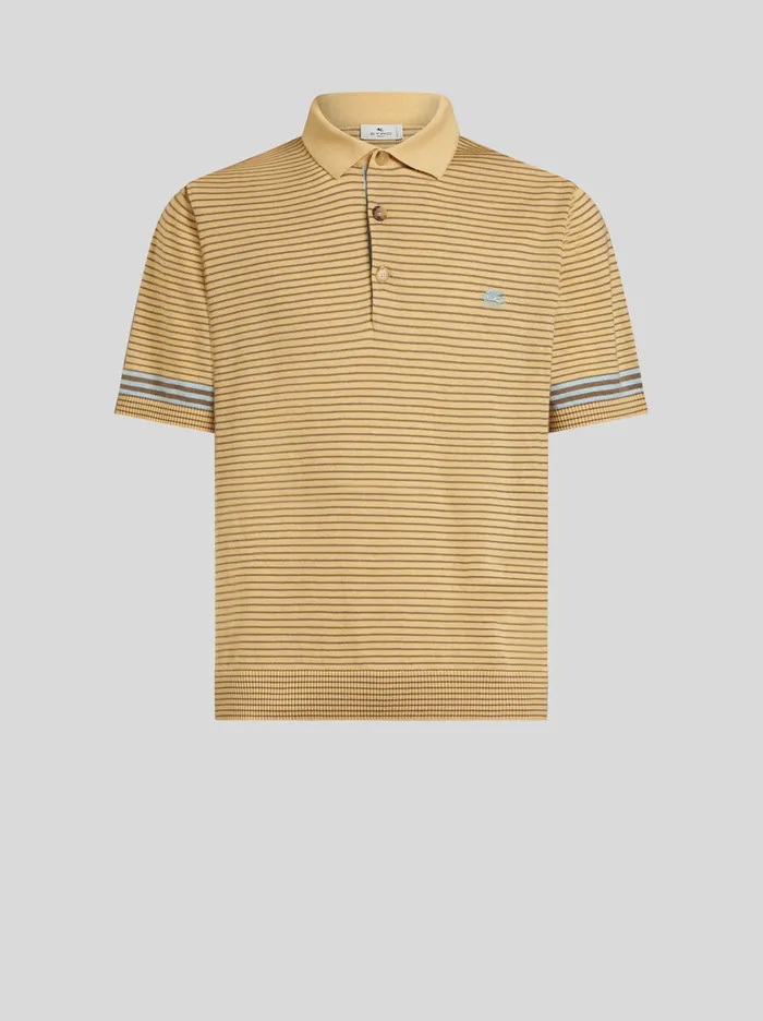 Men Etro Polo Shirts Striped Knit Polo Shirt With Pegaso Detail Yellow