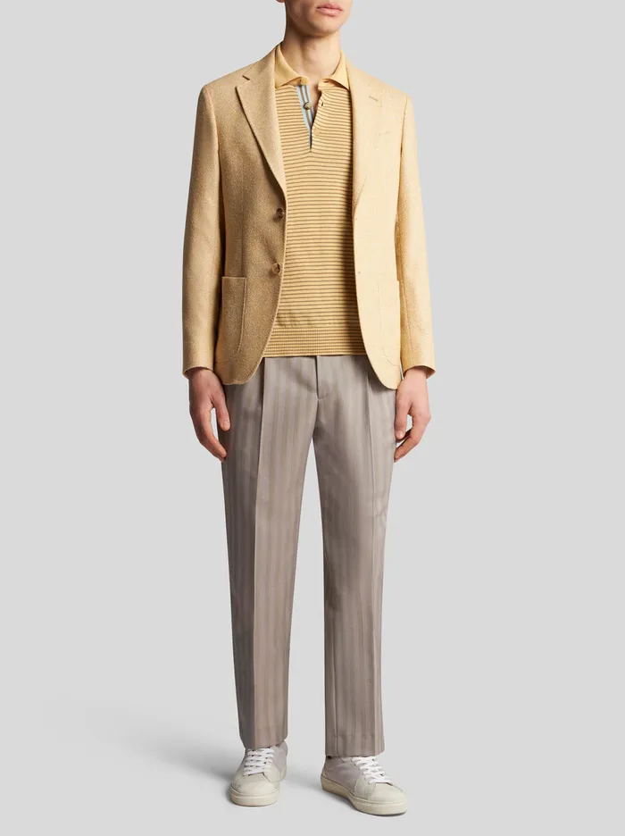Men Etro Polo Shirts Striped Knit Polo Shirt With Pegaso Detail Yellow Men Etro Polo Shirts Striped Knit Polo Shirt With Pegaso Detail Yellow