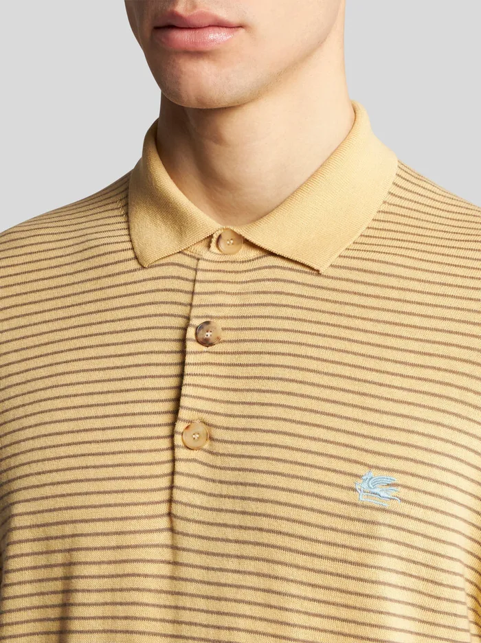 Men Etro Polo Shirts Striped Knit Polo Shirt With Pegaso Detail Yellow Men Etro Polo Shirts Striped Knit Polo Shirt With Pegaso Detail Yellow