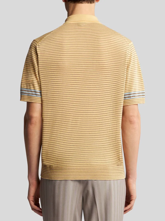 Men Etro Polo Shirts Striped Knit Polo Shirt With Pegaso Detail Yellow Men Etro Polo Shirts Striped Knit Polo Shirt With Pegaso Detail Yellow