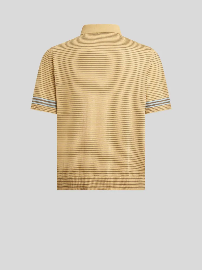 Men Etro Polo Shirts Striped Knit Polo Shirt With Pegaso Detail Yellow Men Etro Polo Shirts Striped Knit Polo Shirt With Pegaso Detail Yellow