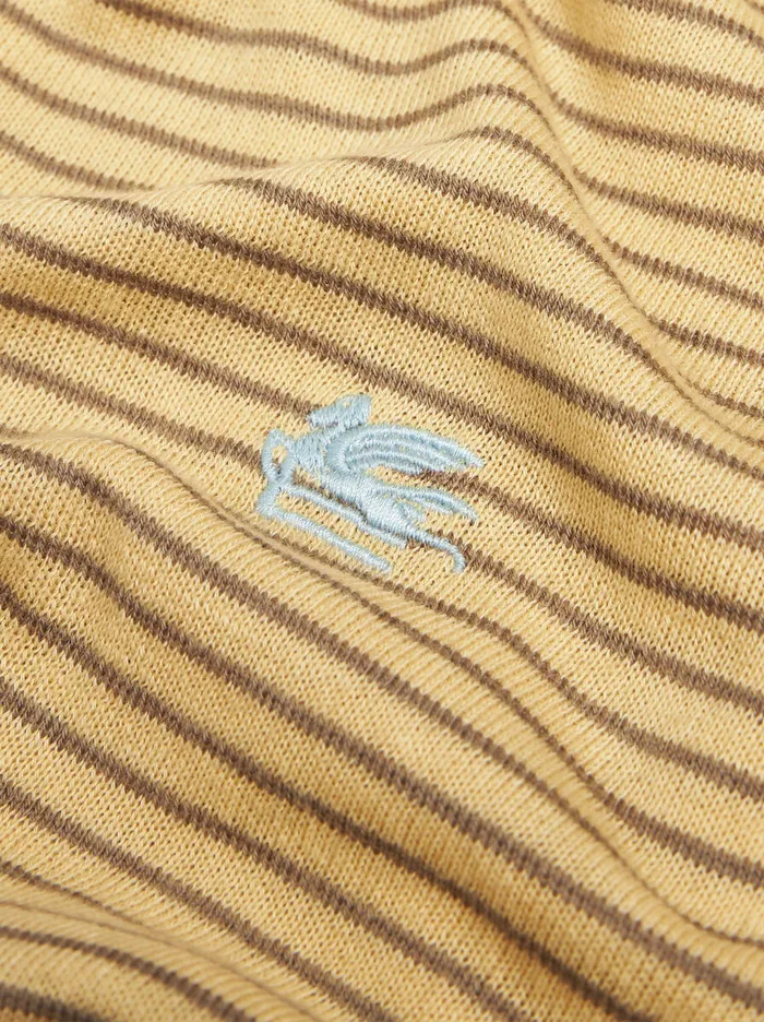 Men Etro Polo Shirts Striped Knit Polo Shirt With Pegaso Detail Yellow Men Etro Polo Shirts Striped Knit Polo Shirt With Pegaso Detail Yellow