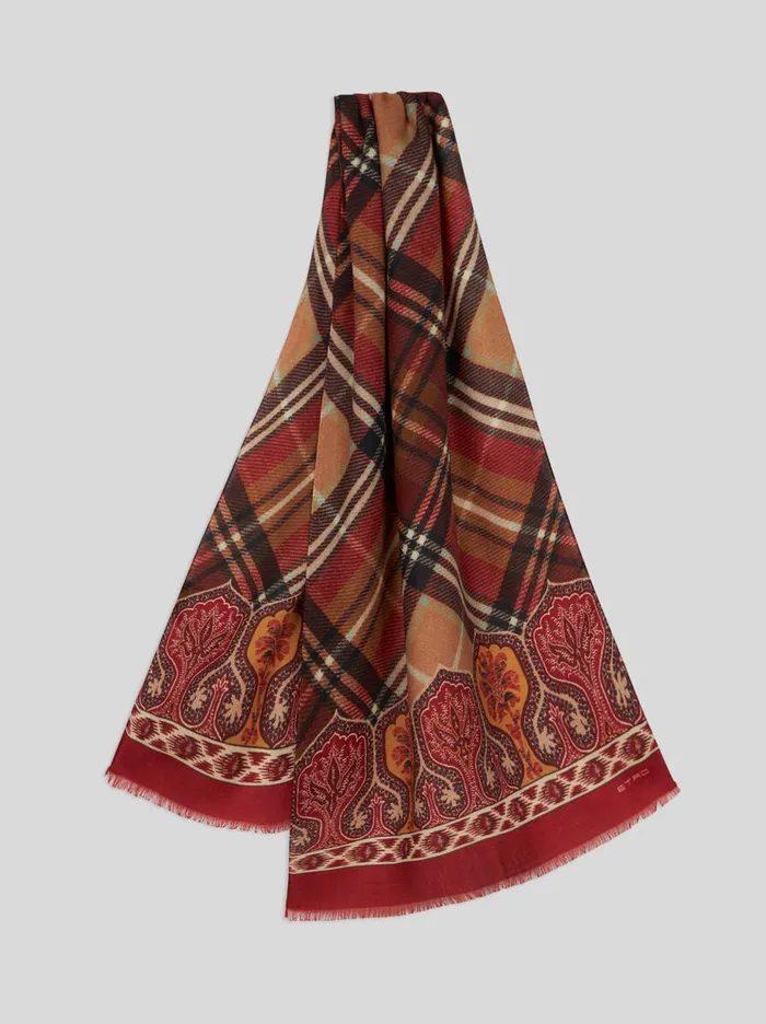 Men Etro Scarves Paisley And Check Scarf Red
