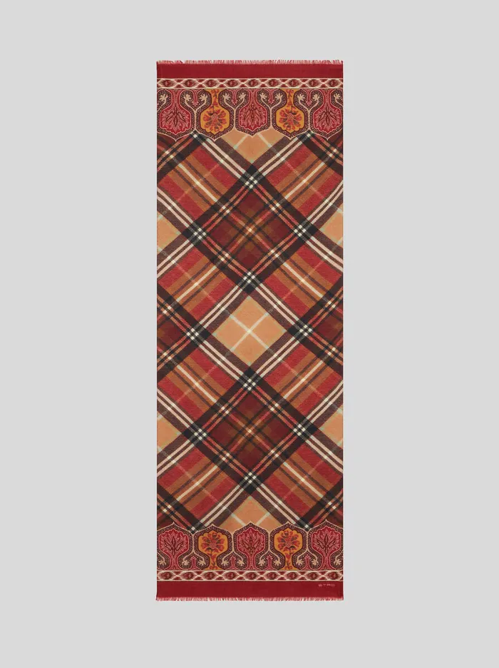 Men Etro Scarves Paisley And Check Scarf Red Men Etro Scarves Paisley And Check Scarf Red