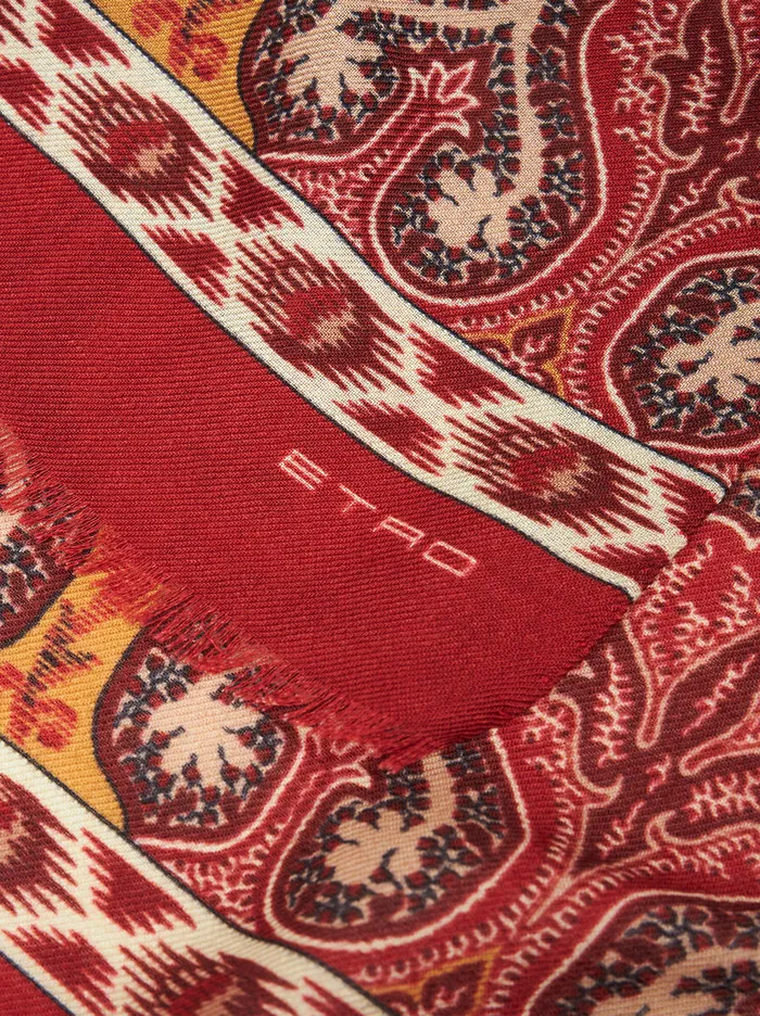 Men Etro Scarves Paisley And Check Scarf Red Men Etro Scarves Paisley And Check Scarf Red