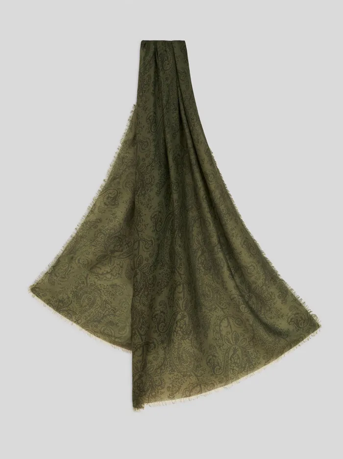 Men Etro Scarves Wool Cashmere And Silk Scarf Green