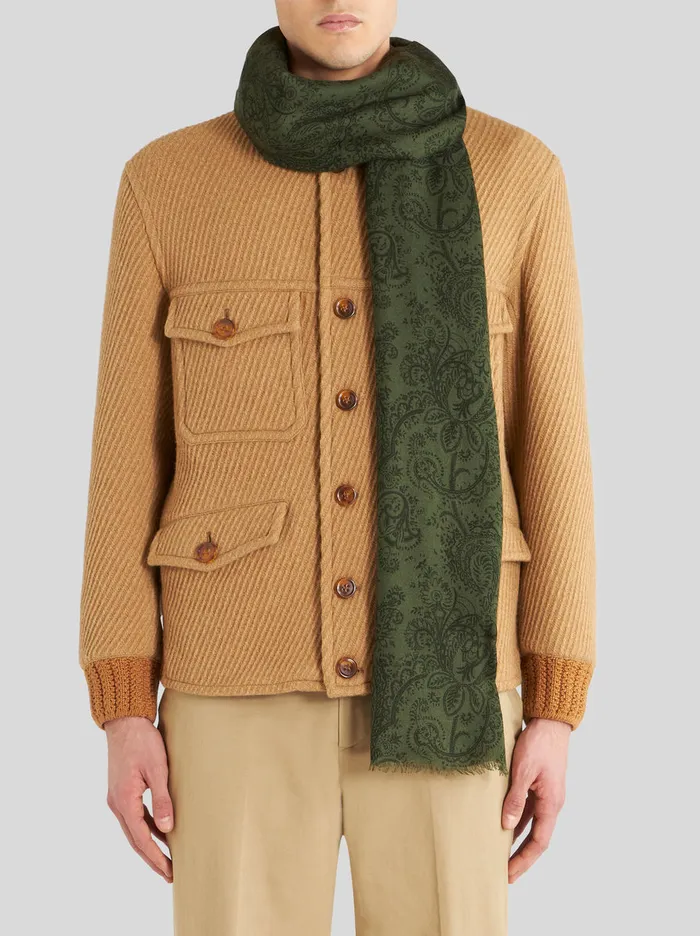 Men Etro Scarves Wool Cashmere And Silk Scarf Green