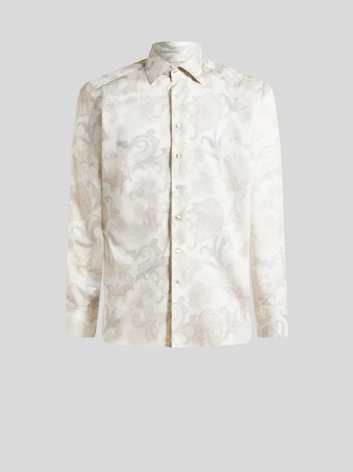 Men Etro Shirts Maxi Flower Paisley Shirt Grey