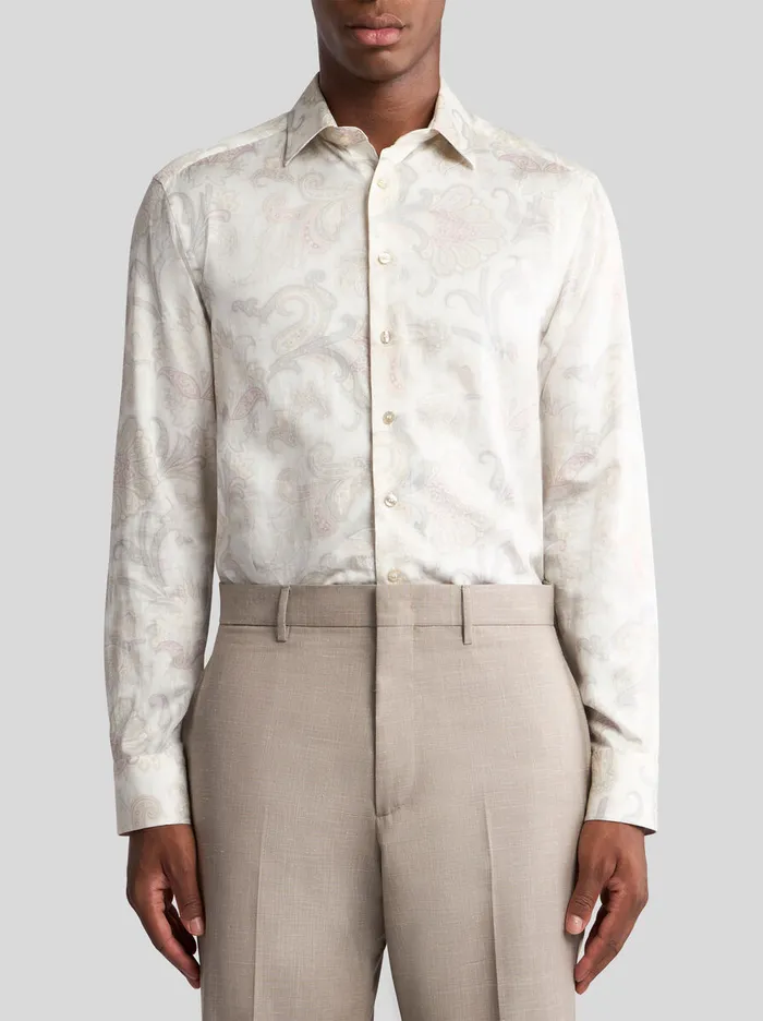 Men Etro Shirts Maxi Flower Paisley Shirt Grey