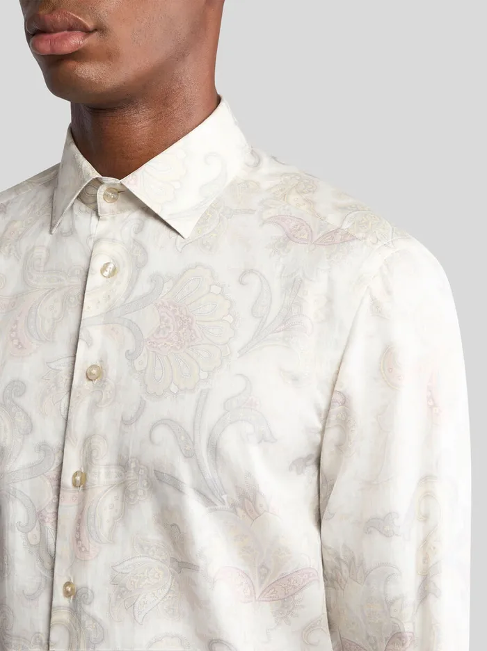 Men Etro Shirts Maxi Flower Paisley Shirt Grey
