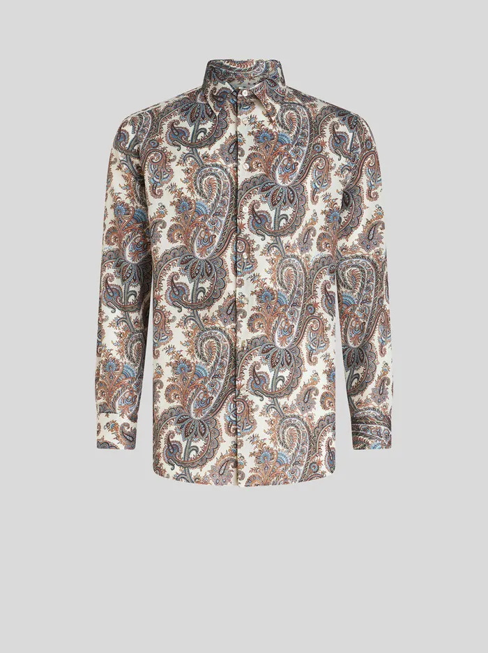 Men Etro Shirts Paisley Print Shirt White