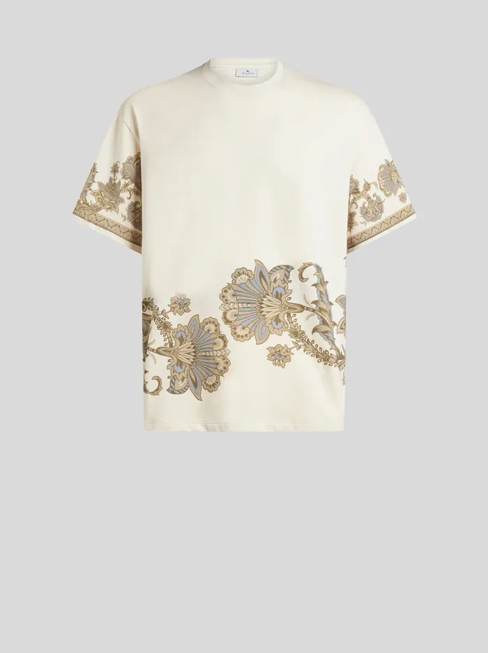 Men Etro TShirt And Sweatshirts Cotton TShirt With Placed Print Beige