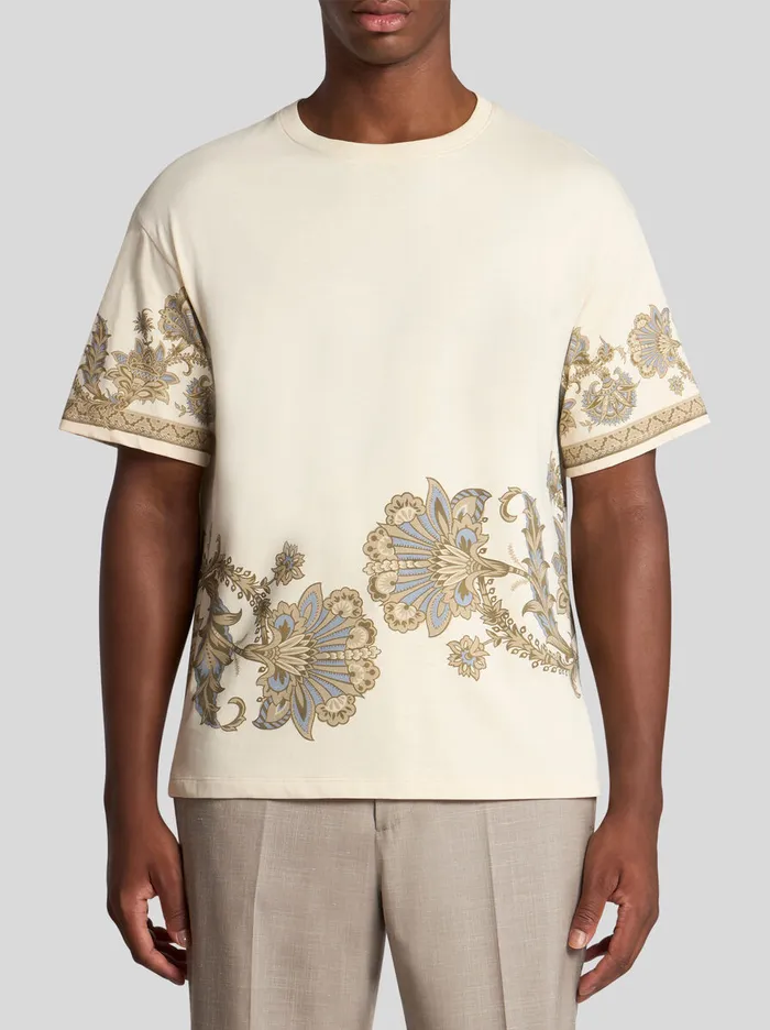 Men Etro TShirt And Sweatshirts Cotton TShirt With Placed Print Beige