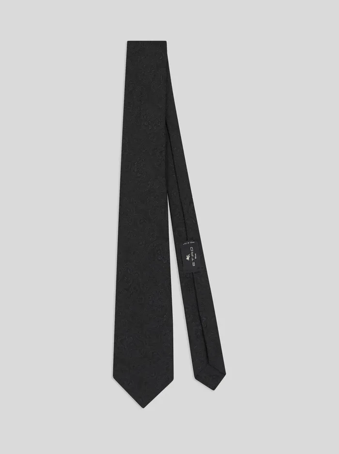 Men Etro Ties And Pocket Squares Paisley Silk Tie Black