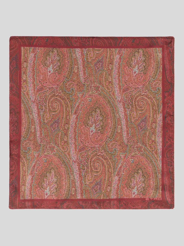 Men Etro Ties And Pocket Squares Printed Silk Pocket Square Burgundy