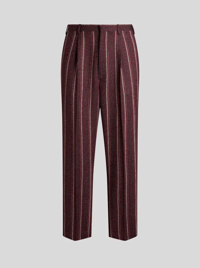Men Etro Trousers Striped Trousers With Belt Burgundy