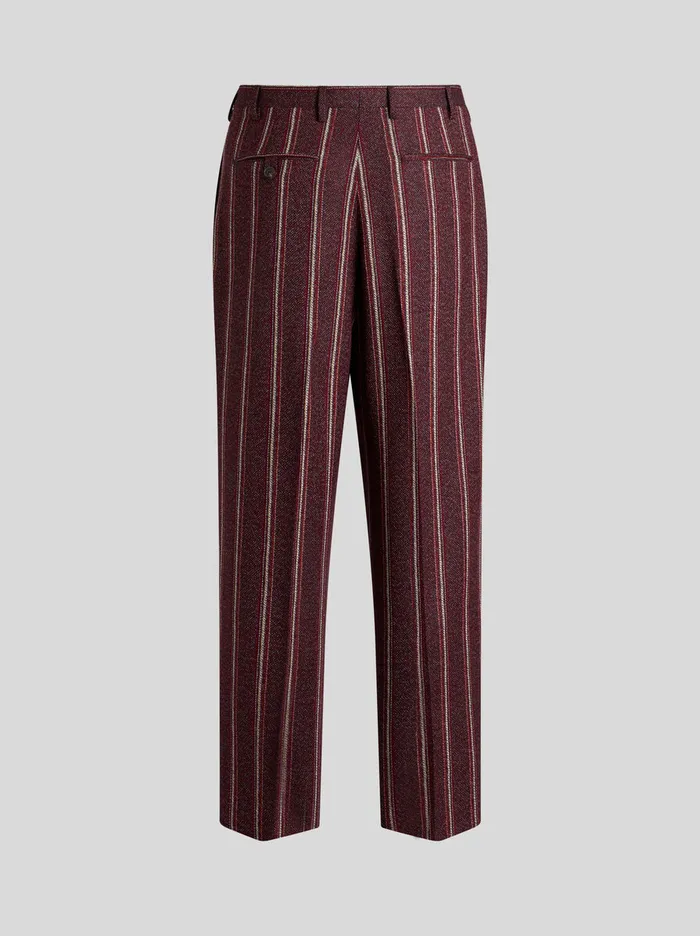 Men Etro Trousers Striped Trousers With Belt Burgundy Men Etro Trousers Striped Trousers With Belt Burgundy