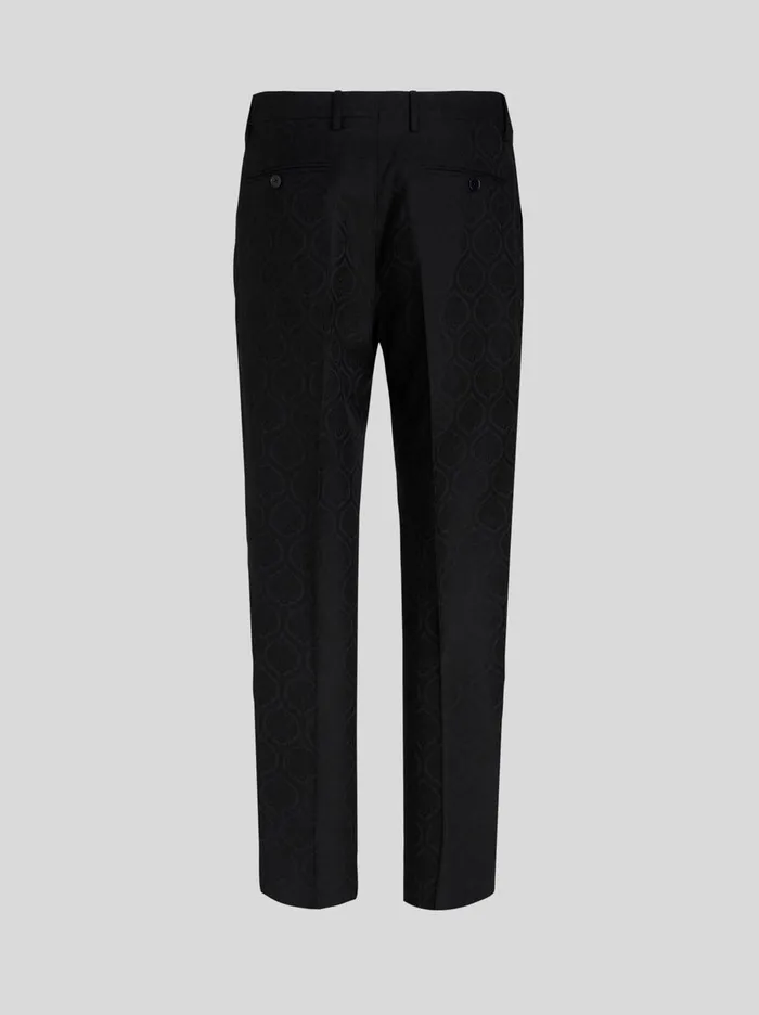 Men Etro Trousers Wool And Cotton Jacquard Trousers Black